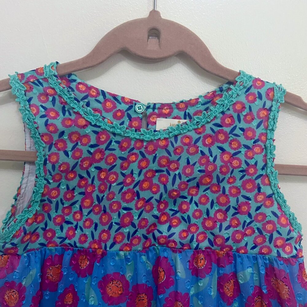 Kate Spade New York Girls Floral Swiss Dot Dress A Line Tiered Trapeze Size 8Y - Picture 2 of 9